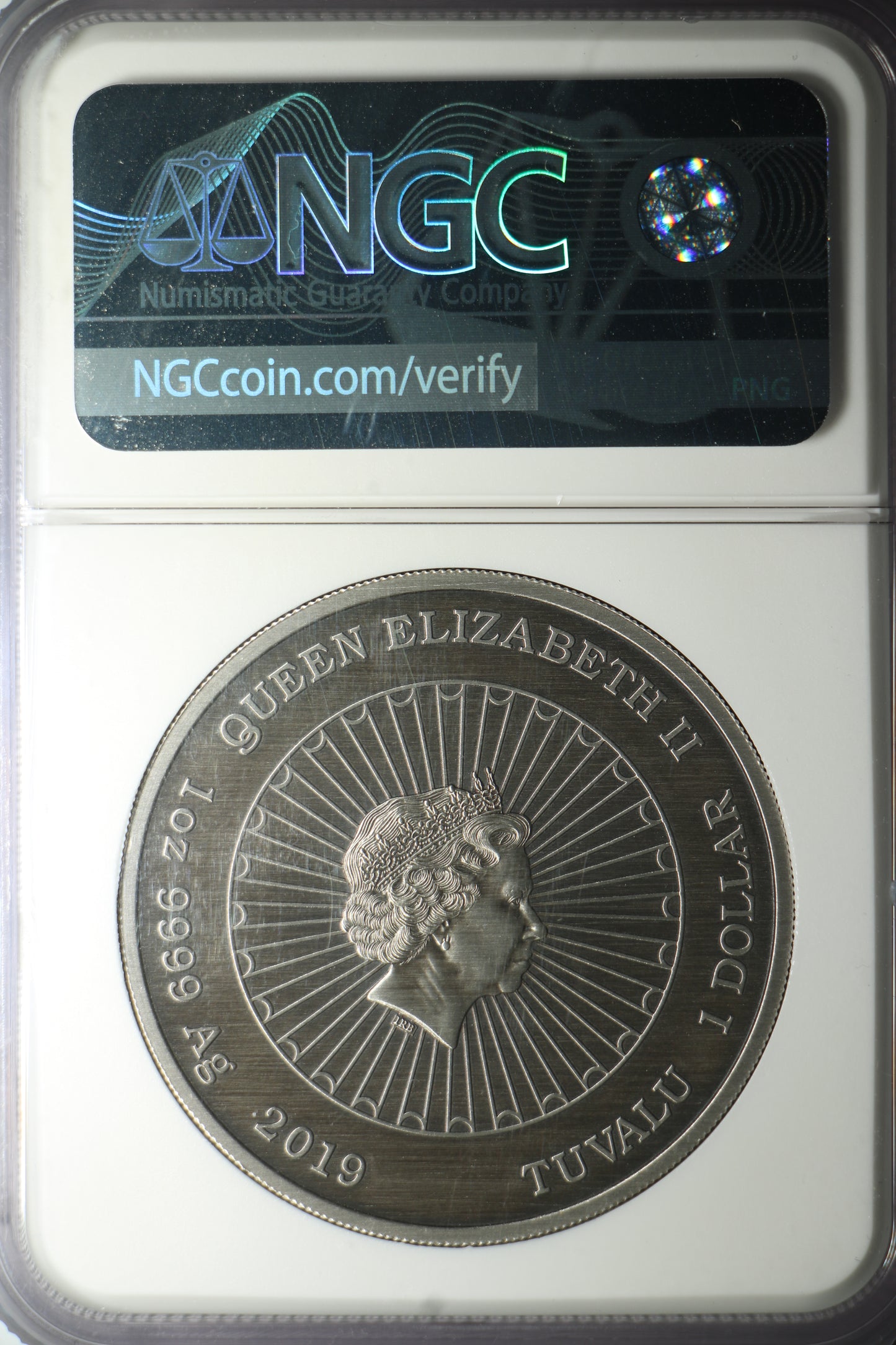 2019 MS70 Antiqued Tuvalu Silver Laughing Buddha 1oz S$1 OGP Incl. Buddha Label