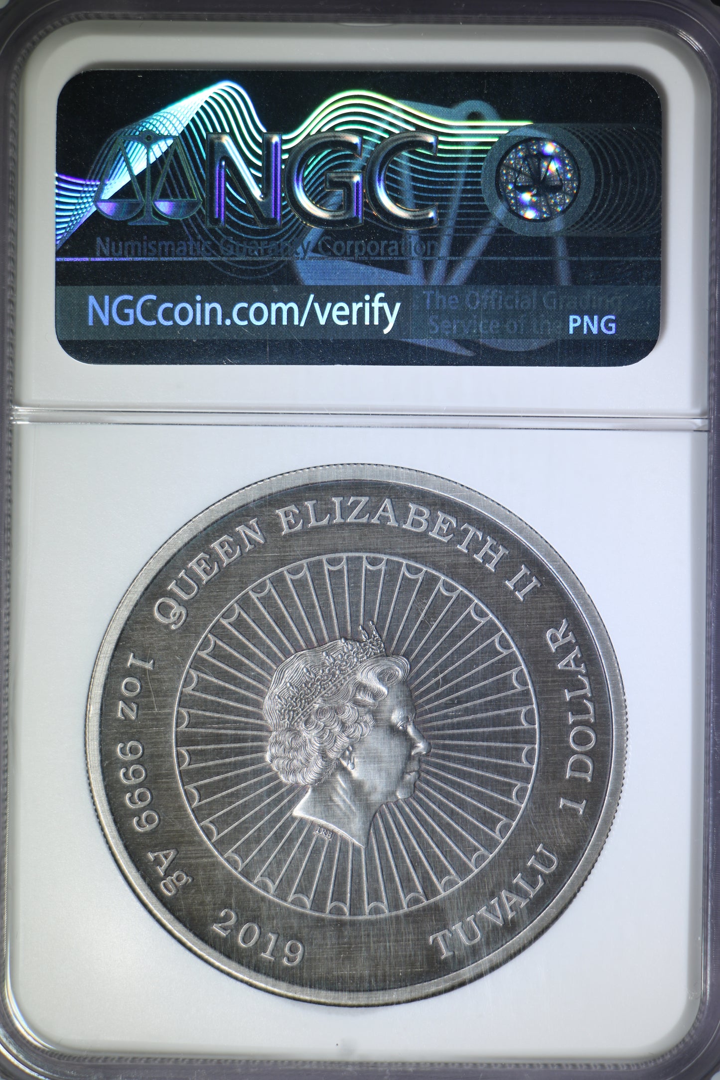 2019 MS70 Antiqued Tuvalu Silver Laughing Buddha 1oz S$1 OGP Incl. Brown Label