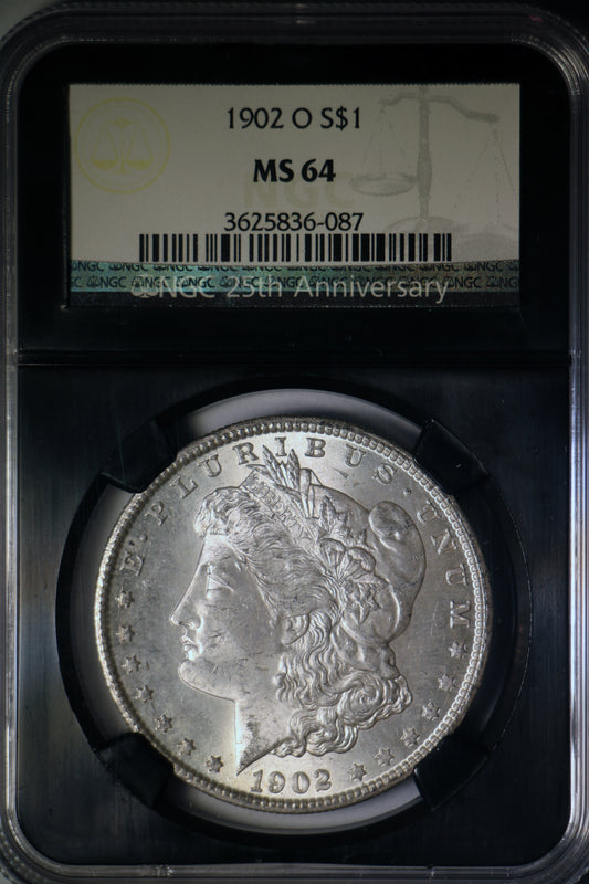 1902-O MS64 NGC Morgan Silver Dollar Black Core 25th Anniversary Label