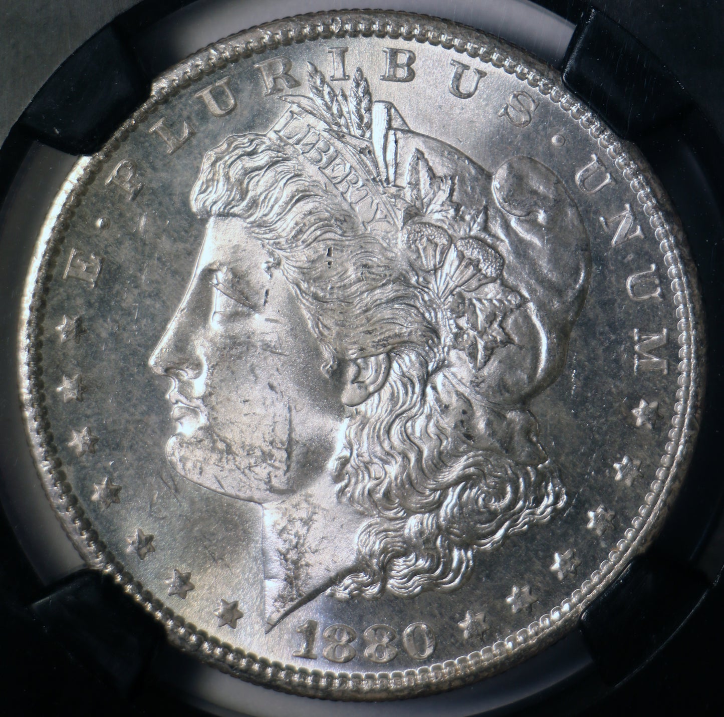 1880-S NGC MS64 Morgan Silver Dollar Black Core 25th Anniversary Label