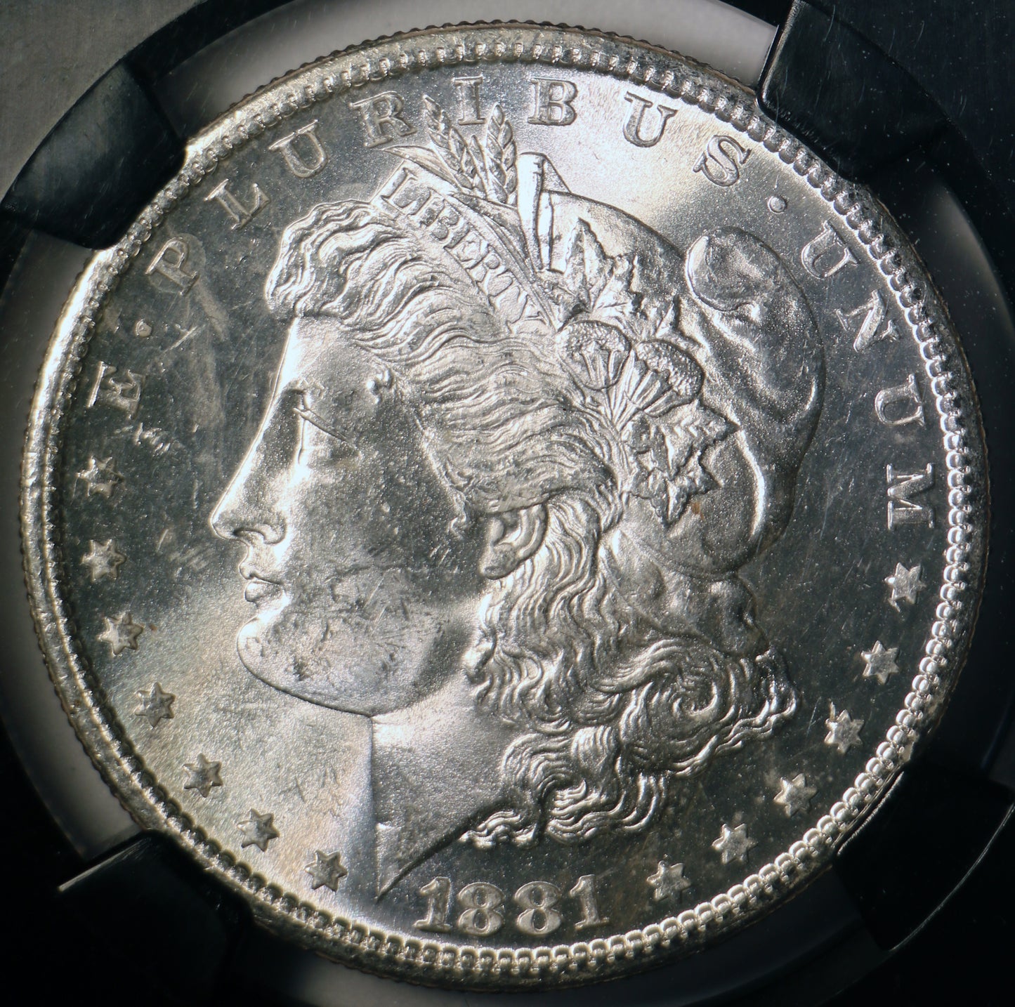 1881-S NGC MS64 Morgan Silver Dollar Black Core 25th Anniversary Label