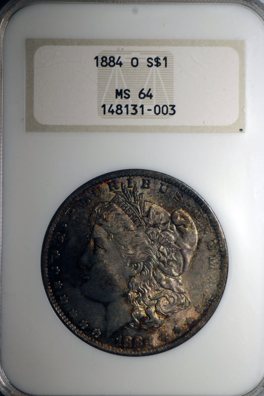 1884-O NGC MS64 Morgan Silver Dollar Unc Colorful Toner Old Fatty Holder