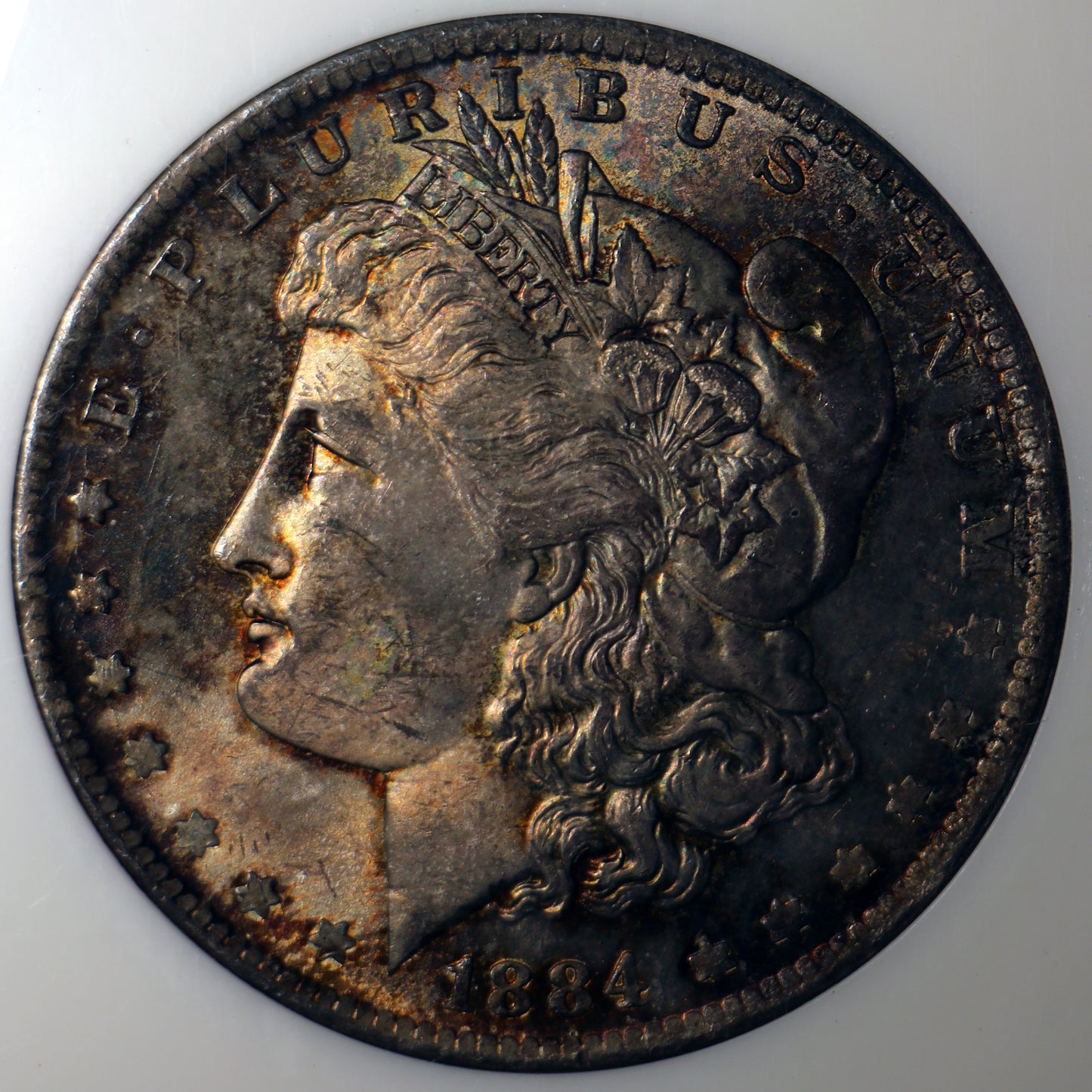 1884-O NGC MS64 Morgan Silver Dollar Unc Colorful Toner Old Fatty Holder