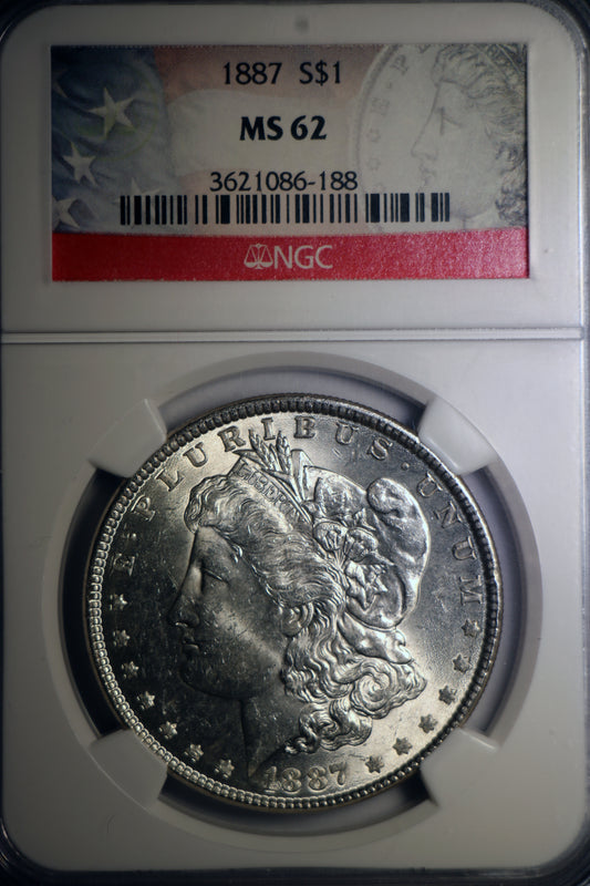 1887 NGC MS62 Morgan Silver Dollar Gem Unc Red Label