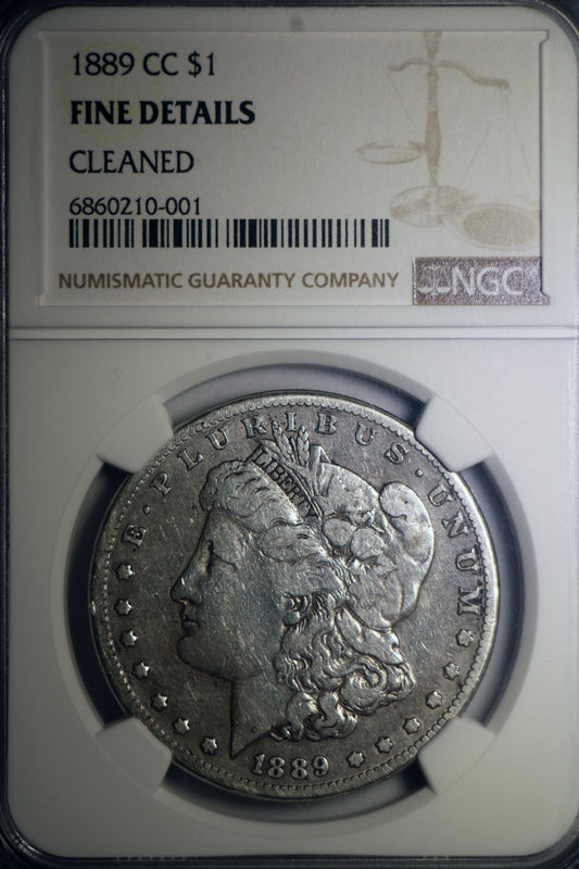 1889-CC NGC Fine Details Cleaned Morgan Silver Dollar Brown Label