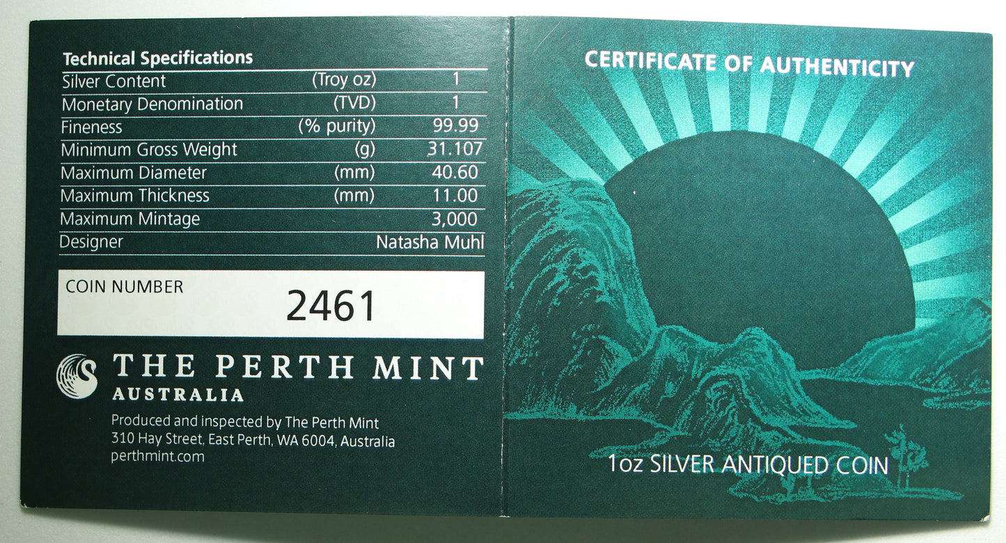 2019 MS70 Antiqued Tuvalu Silver Laughing Buddha 1oz S$1 OGP Incl. Buddha Label