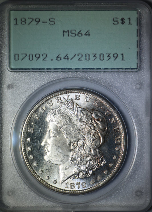 1879-S PCGS MS64 $1 Morgan Silver Dollar OGH Rattler PL & Cameo Obverse
