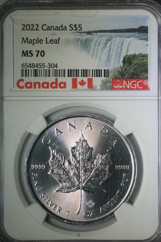 2022 MS70 NGC Canadian Silver Maple Leaf S$5 1oz .9999 Fine