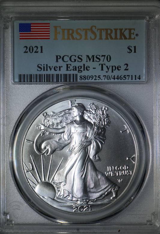 2021 MS70 PCGS American Silver Eagle Type 2 First Strike