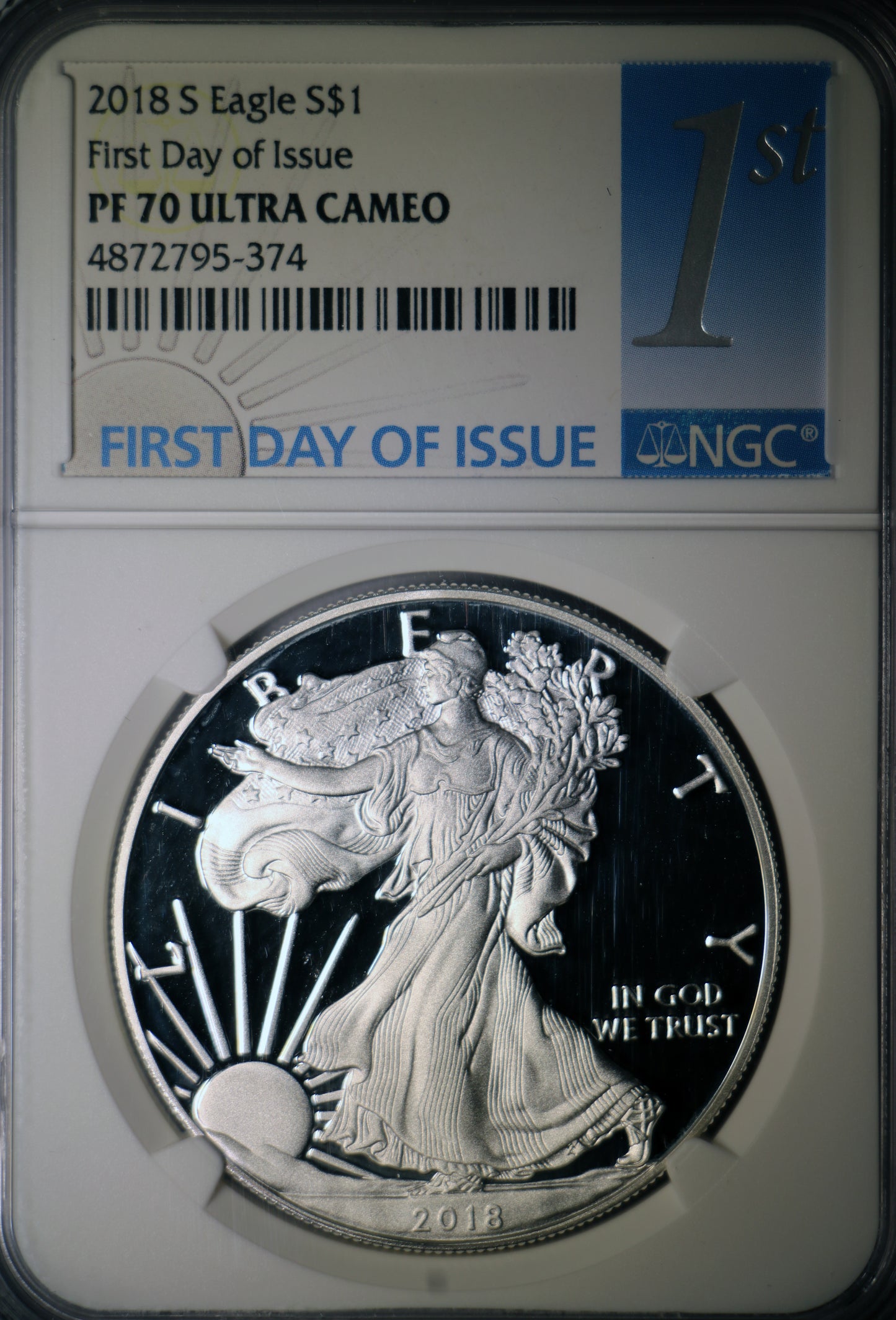 2018-S NGC PF70 Ultra Cameo American Silver Eagle First Day of Issue