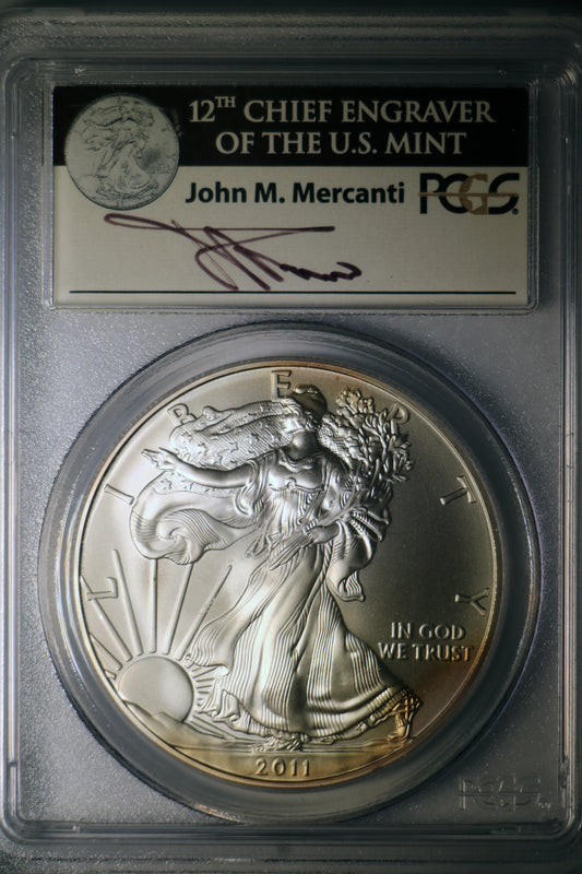 2011 PCGS MS69 American Silver Eagle Hand Signed Mercanti