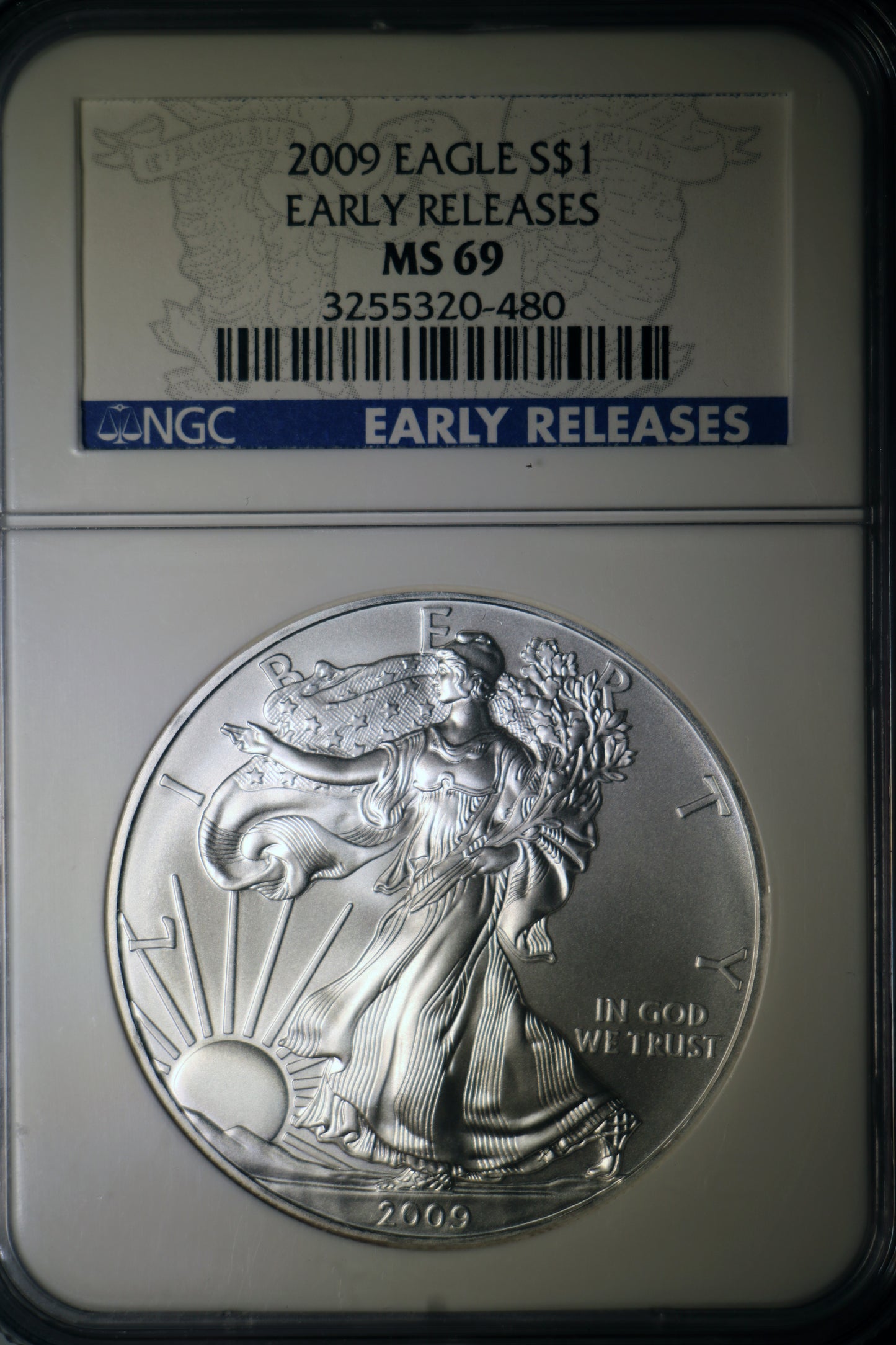 2009 NGC MS69 American Silver Eagle Early Releases Blue Label