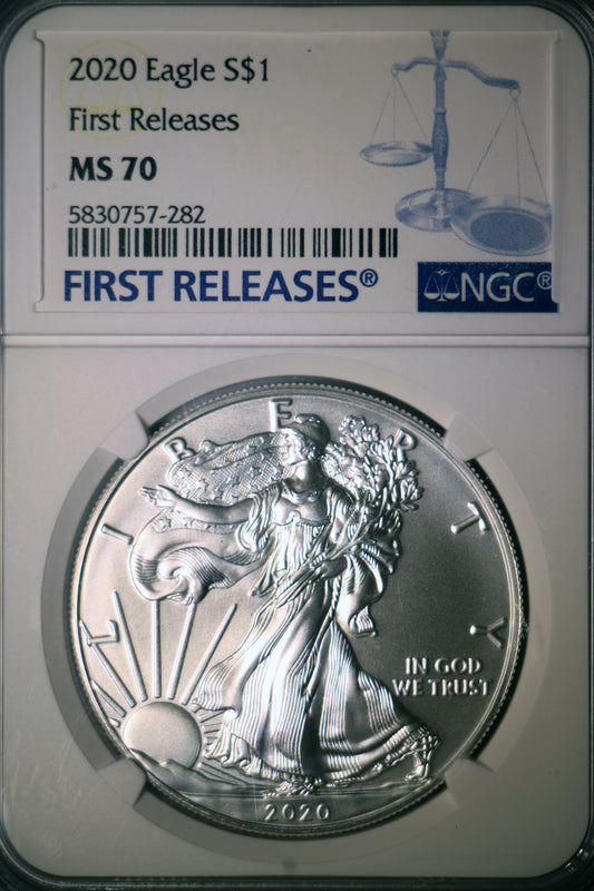 2020 NGC MS70 American Silver Eagle First Releases Blue Label