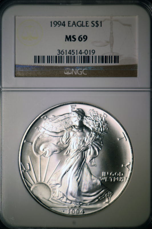 1994 NGC MS69 American Silver Eagle Brown Label 1oz .999 Silver