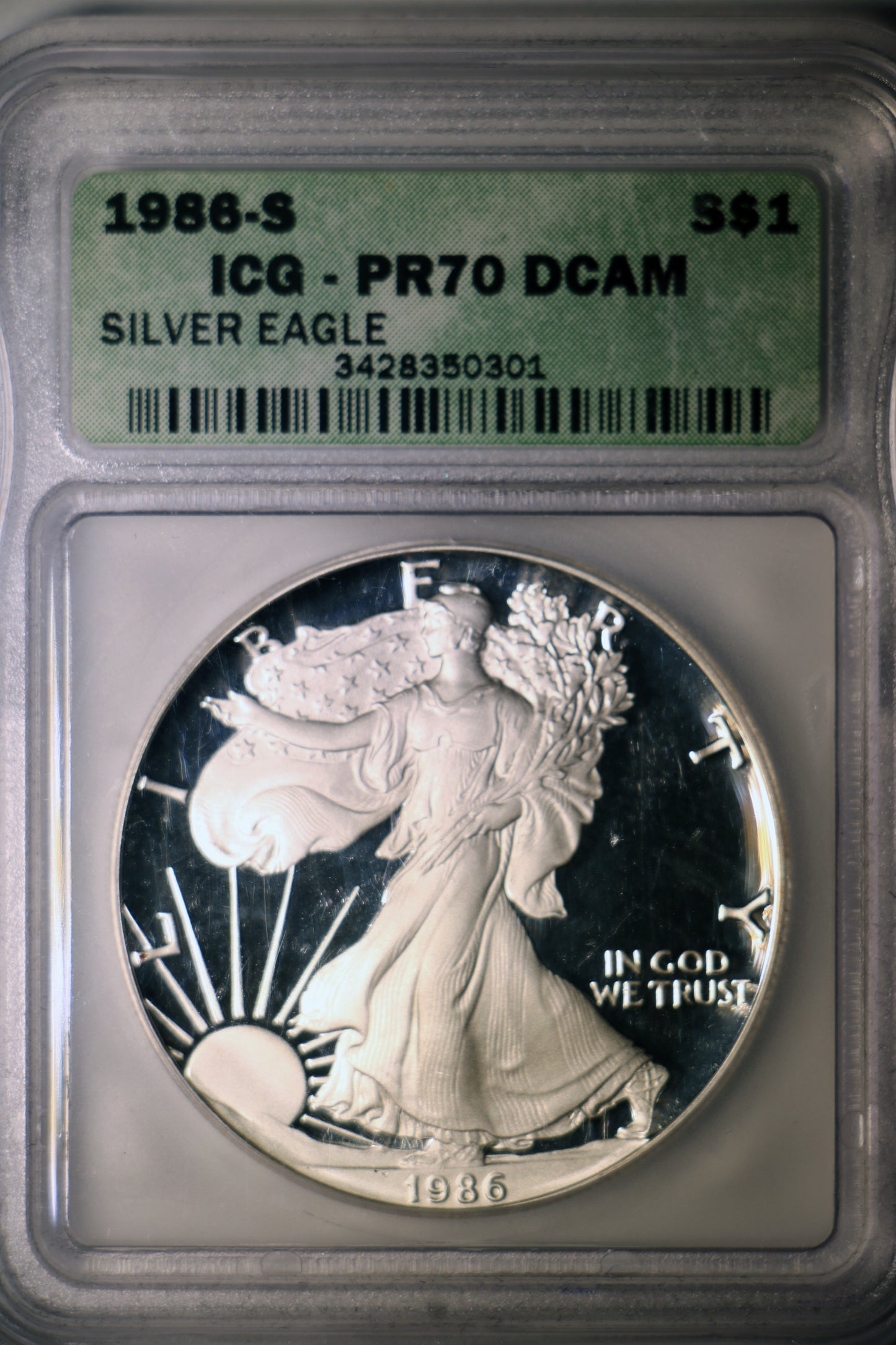 1986-S ICG PR70 DCAM American Silver Eagle Proof Deep Cameo