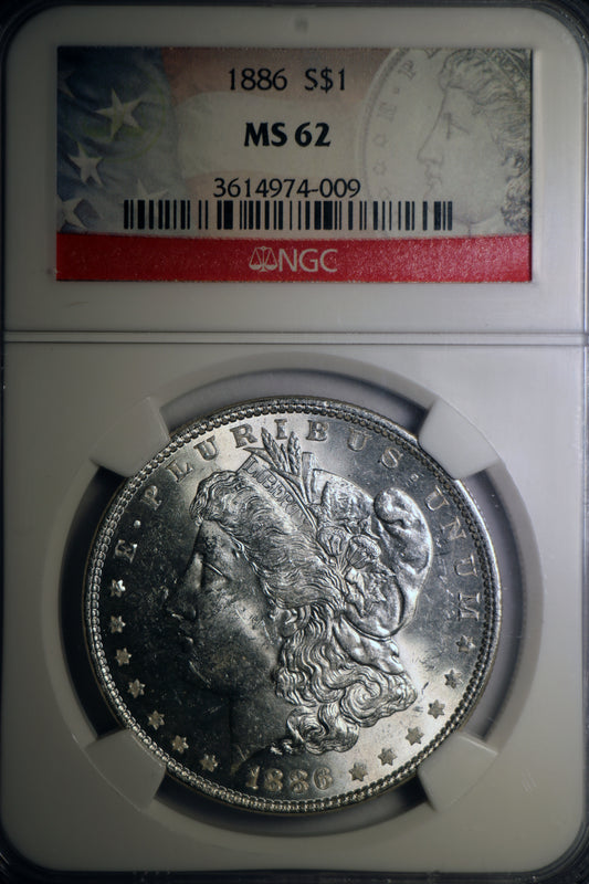 1886 NGC MS62 Morgan Silver Dollar Gem Unc Red Label