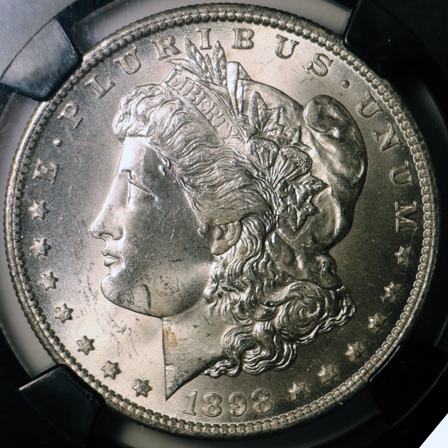 1898-O NGC MS64 Morgan Silver Dollar Gem Unc Black Core 25th Anniversary Label