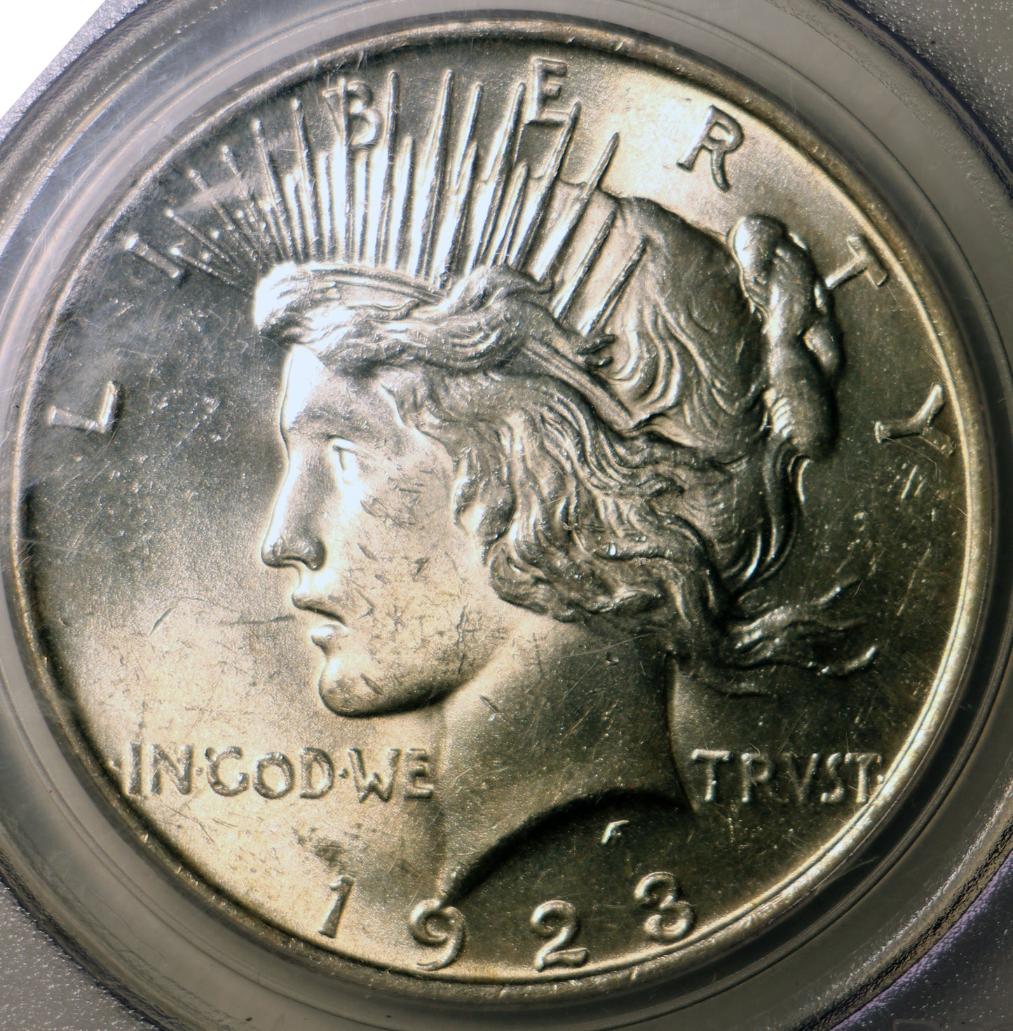 1923 PCGS MS63 Peace Silver Dollar Gem Unc Blue Label