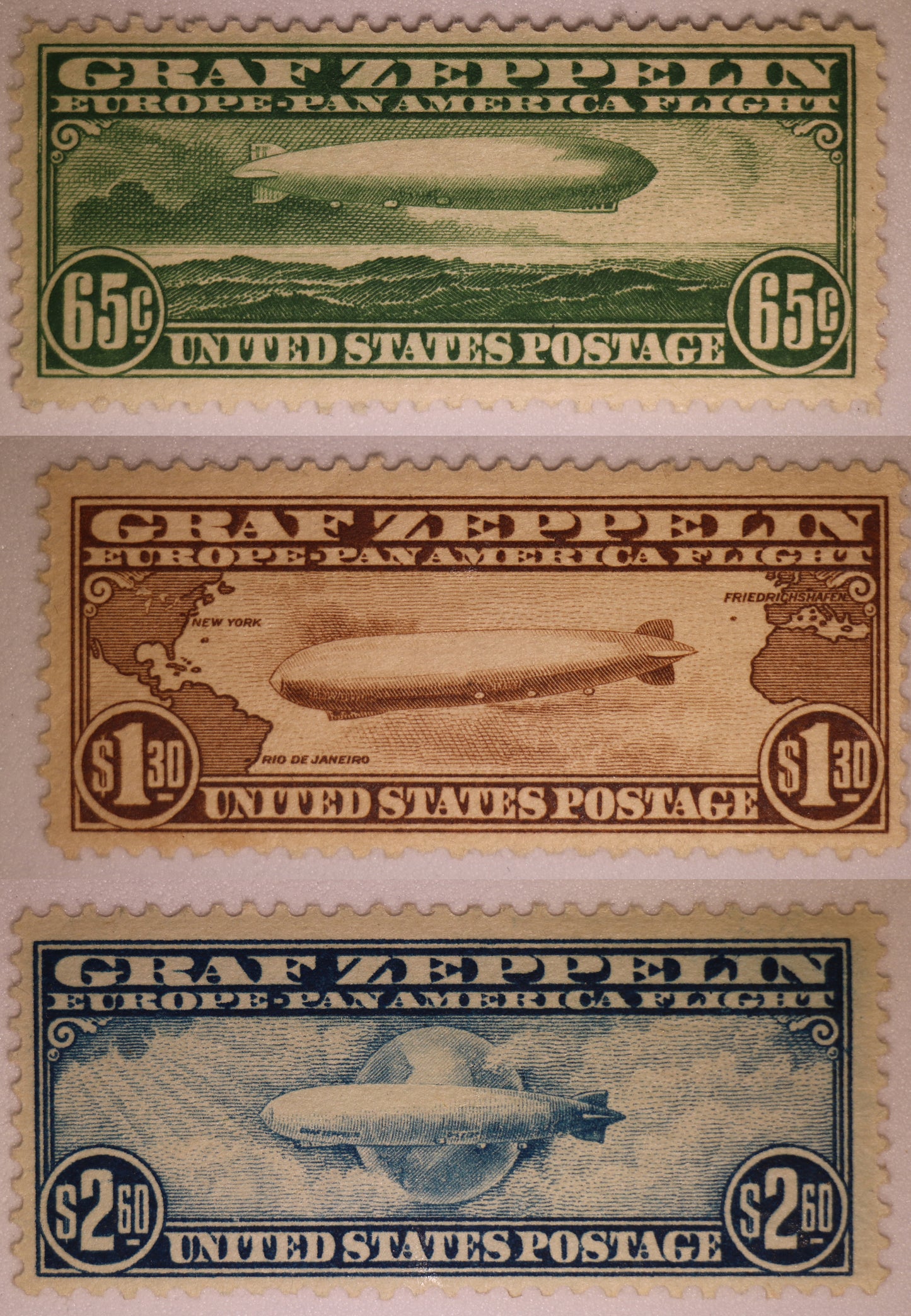 Graf Zeppelin Stamp Collection Scott C13-C15 XF+ APEX Unused Hinged Original Gum